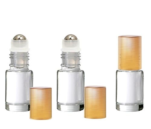 Grand Parfums Colored Glass Aromatherapy 4ml Rollon Bottles with Stainless Steel Roller and MATTE GOLD CAPS (12 Sets, Clear)