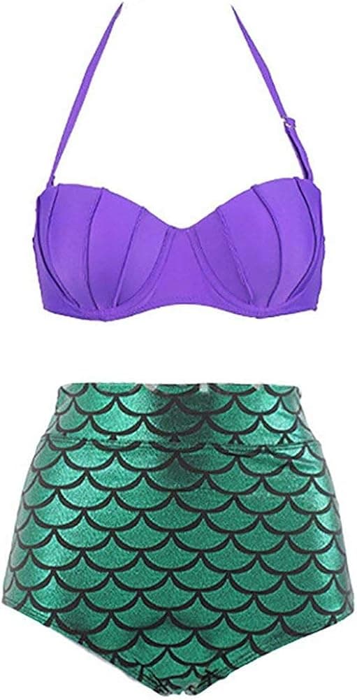 LinvMe Women's Mermaid Push UP Bikini High Waisted Swimsuit L Purple