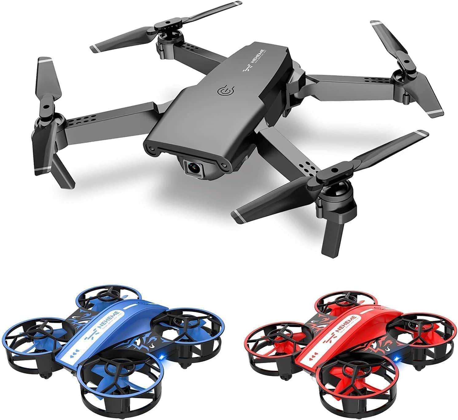NEHEME Drone Bundle-NH525 Camera Drone, NH330 Mini Drones for Kids and Beginners(Red and Blue)