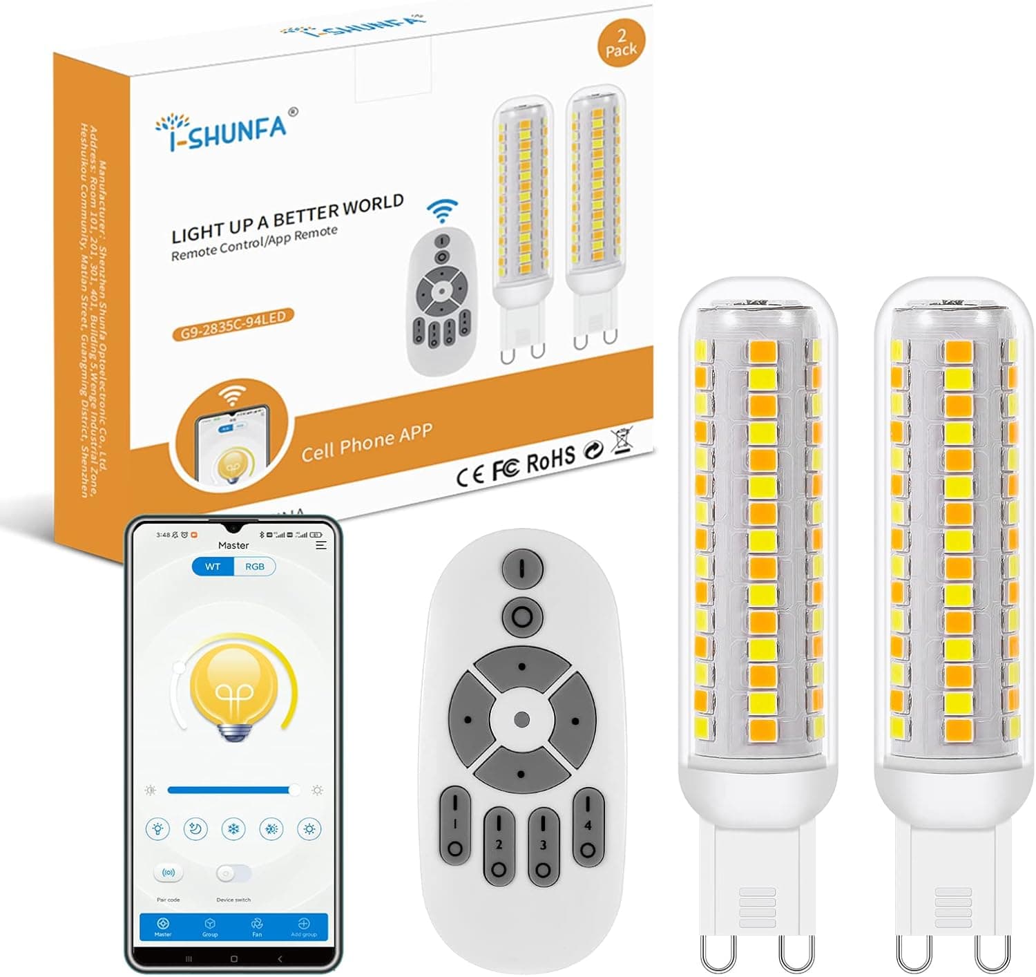 I-SHUNFA Smart Infinitely Dimmable G9 LED Bulb Lamp, Multicolor Dimmable G9 Led Bulbs Compatible with Remote and Android&iOS APP, 2700K-6000K,0.5W-5W/120V 50-550LM 2.4Ghz Remote Control