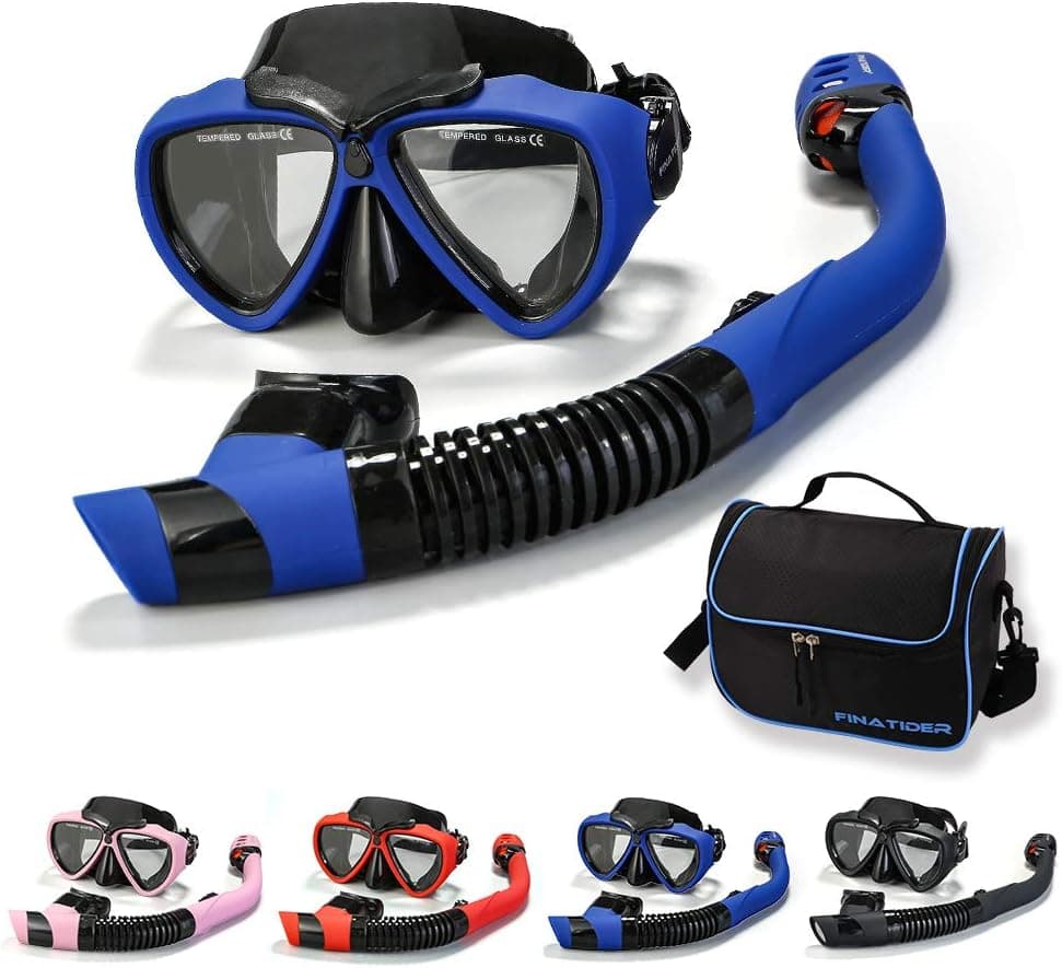 FinaTider 2020 New Snorkel Mask Diving Mask Panoramic Wide View Watertight and Anti-Fog Lens Mask Dry Top Collapsible Snorkel Professional Snorkeling Set Adult Youth