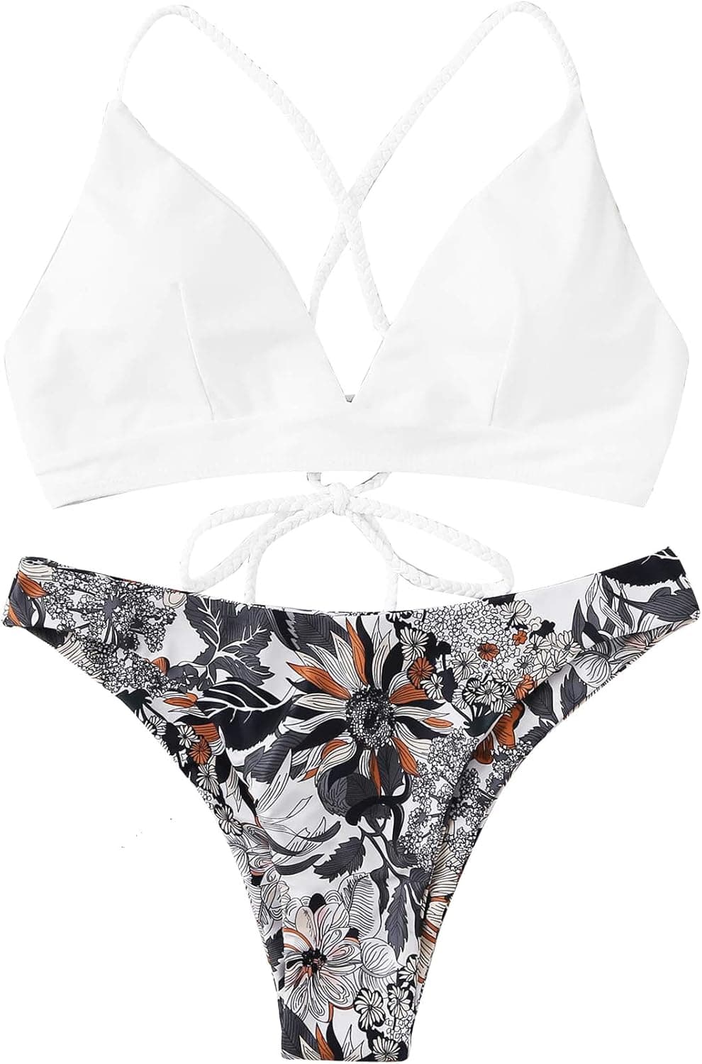 SweatyRocks Women's Sexy Bathing Suit Floral Print Cross Back Bikini Set Swimsuits