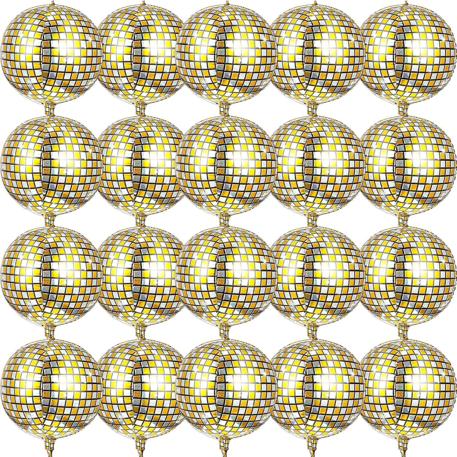 Big Gold Disco Ball Balloons 20 Pieces 22 Inch 70s Disco Party Decorations 360 Degree 4D Metallic Mirror Disco Balloons Large Laser Foil Balloon for Disco Decorations Party Supplies (Fresh Style)