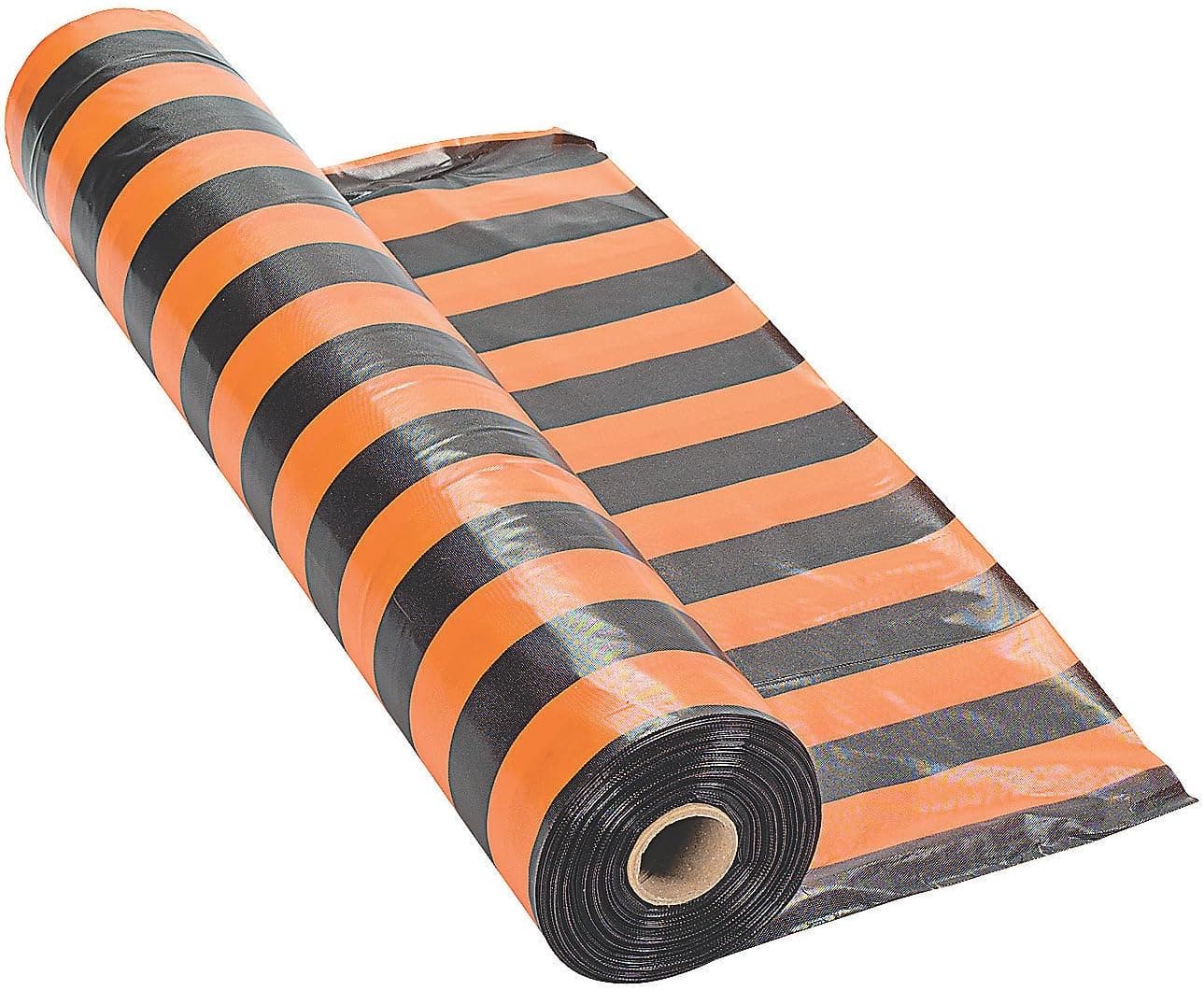 Fun Express Orange and Black Striped Tablecloth Roll for Halloween (100 feet Long)