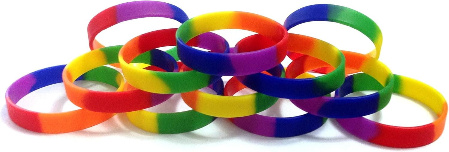 TheAwristocrat_USA Company_1 Dozen Multi-Pack Rainbow (Blank) Wristbands Silicone Rubber Bracelets