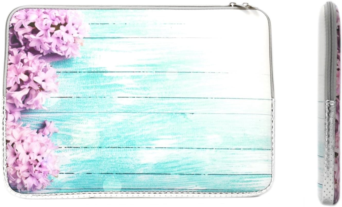 TOP CASE - Vibrant Summer Series Zipper Sleeve Bag Case Compatible with All Laptop 13" 13-inch MacBook Pro/MacBook Air/MacBook Unibody/Ultrabook/Chromebook - Pink Hyacinth Turquoise Wooden