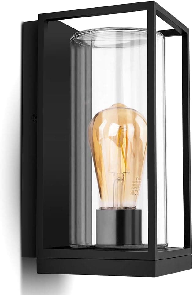 LUTEC Flair 5288803012 Outdoor LED Wall Sconce, Matte Black Porch Light Fixtures, Outdoor Coach Light with Clear Glass Shade, Exterior Light Fixtures Wall Mount