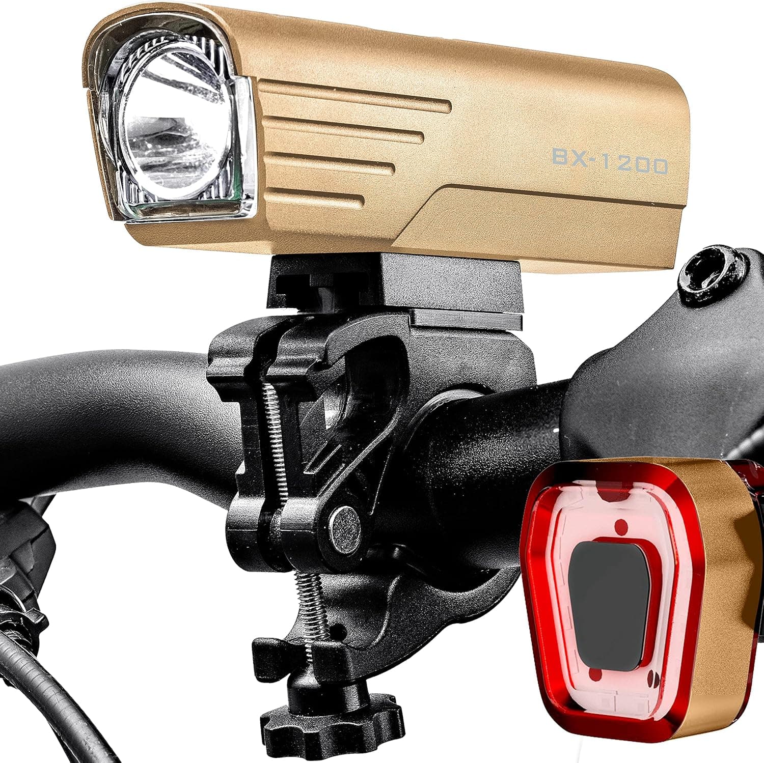 BX-1200 Bike Light Set Powerful Front and Back Lights Rechargeable USB-C True 1200 Lumens for Night Riding Bicycle Headlight & Tail Light