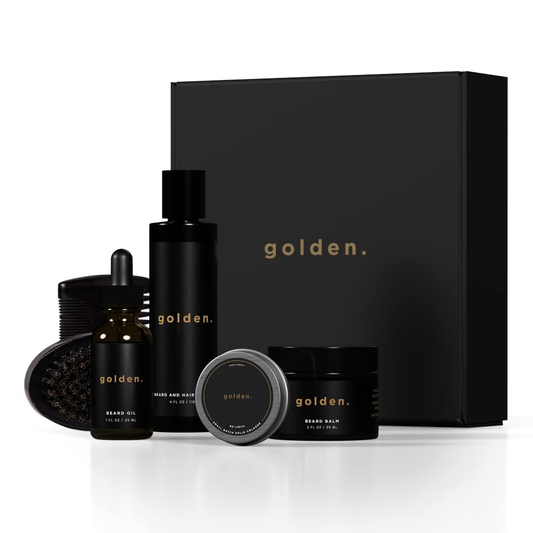 Golden Grooming Company Ultimate Beard Bundle For Men | Pure & Organic Growth Kit For Men |Beard Oil + Beard Beard Balm + Beard & Hair Shampoo + Solid Cologne | Made in the US | 50K+ Customers