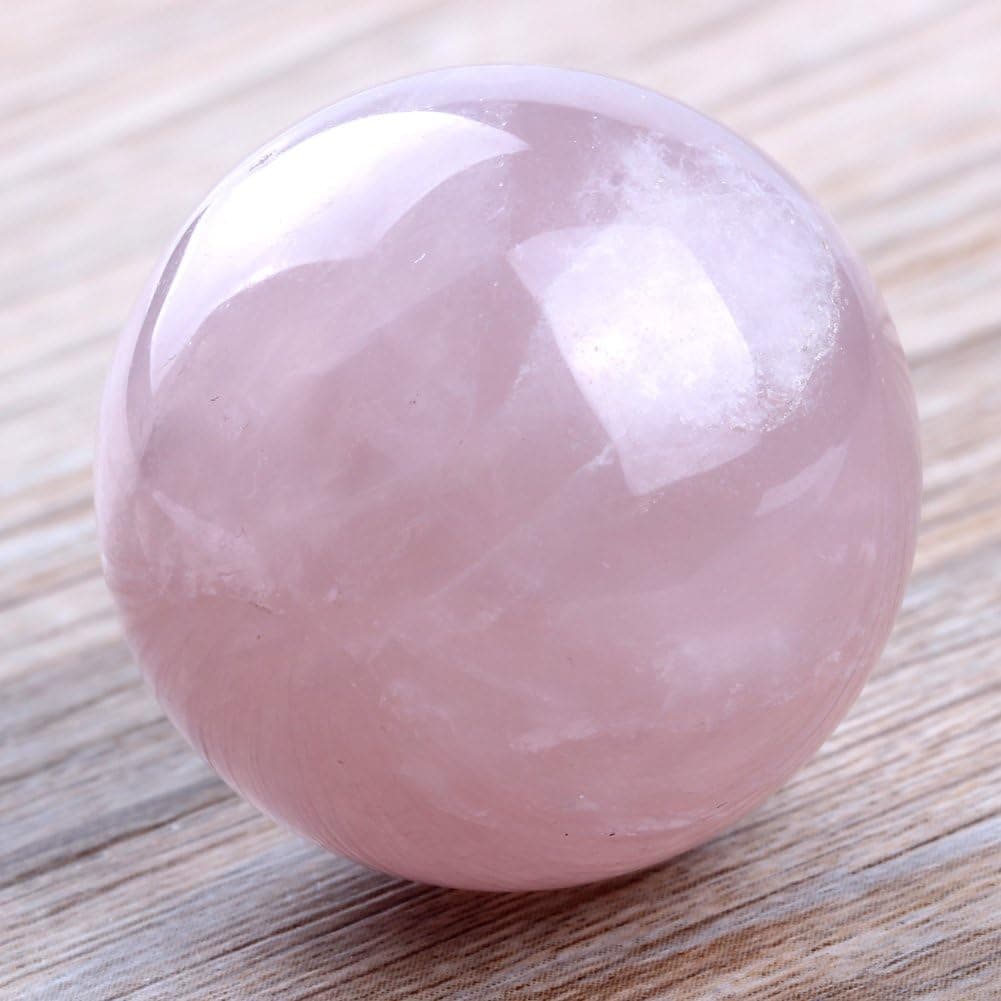 Banshren Natural Carved 40mm Pink Rose Quartz Sphere Ball Healing Crystals