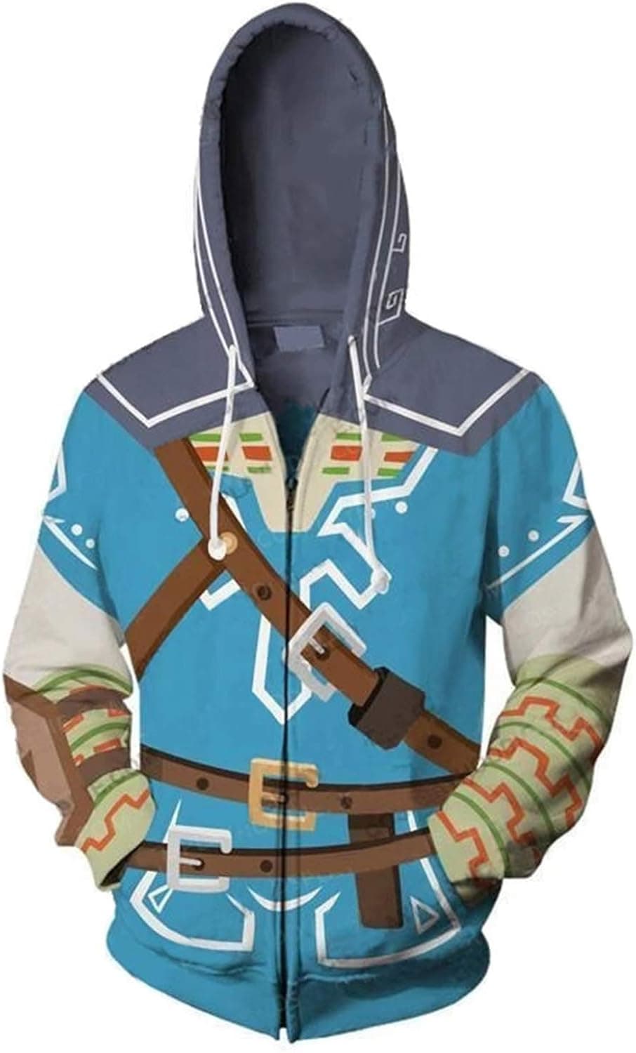 Hibuyer Mens Link 3D Printing Hoodie Hyrule Warriors Zip Up Top Anime Cosplay Costumes Unisex