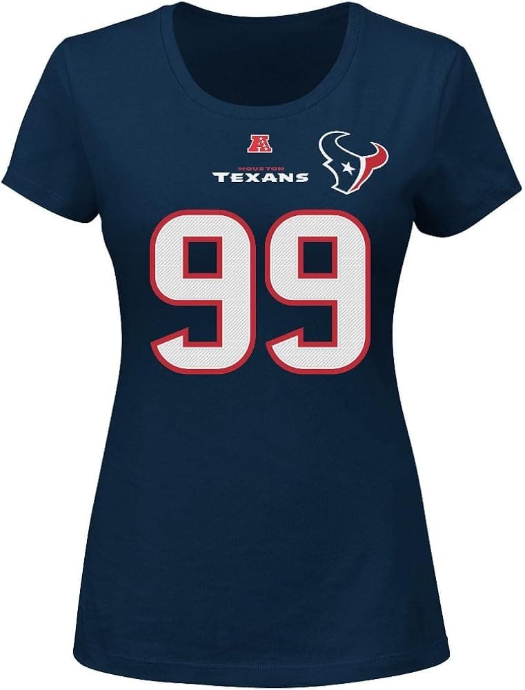 Majestic JJ Watt Houston Texans Women's Fair Catch Navy Jersey Name and Number Scoop Neck T-shirt XX-Large
