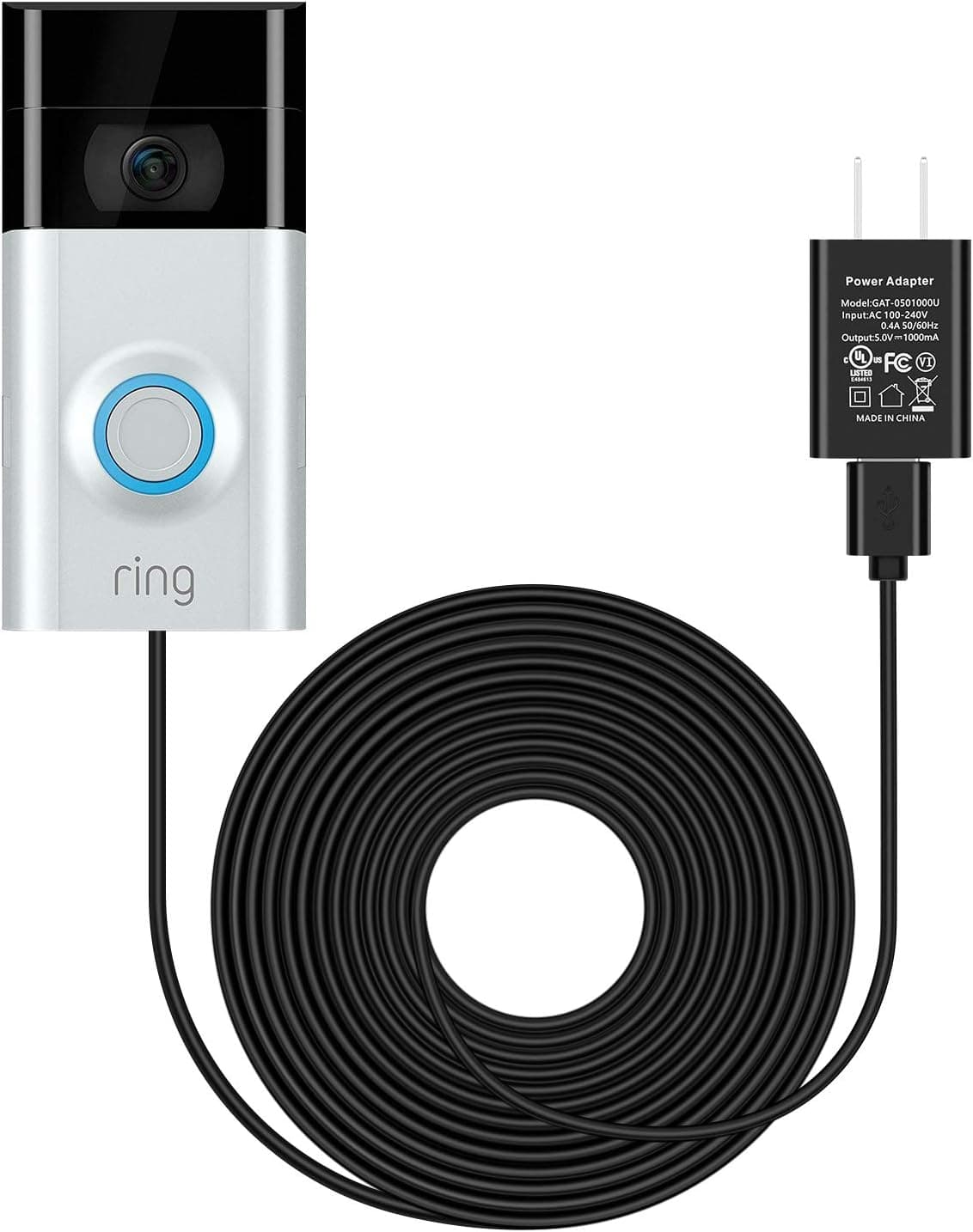 OLAIKE 16ft/5m Charge Cable with DC Power Compatible with Video Doorbell 2 & 3 & 3Plus & 4, Weatherproof Cable to Continuously Charge,No Need to Change the Batteries Any More,Black