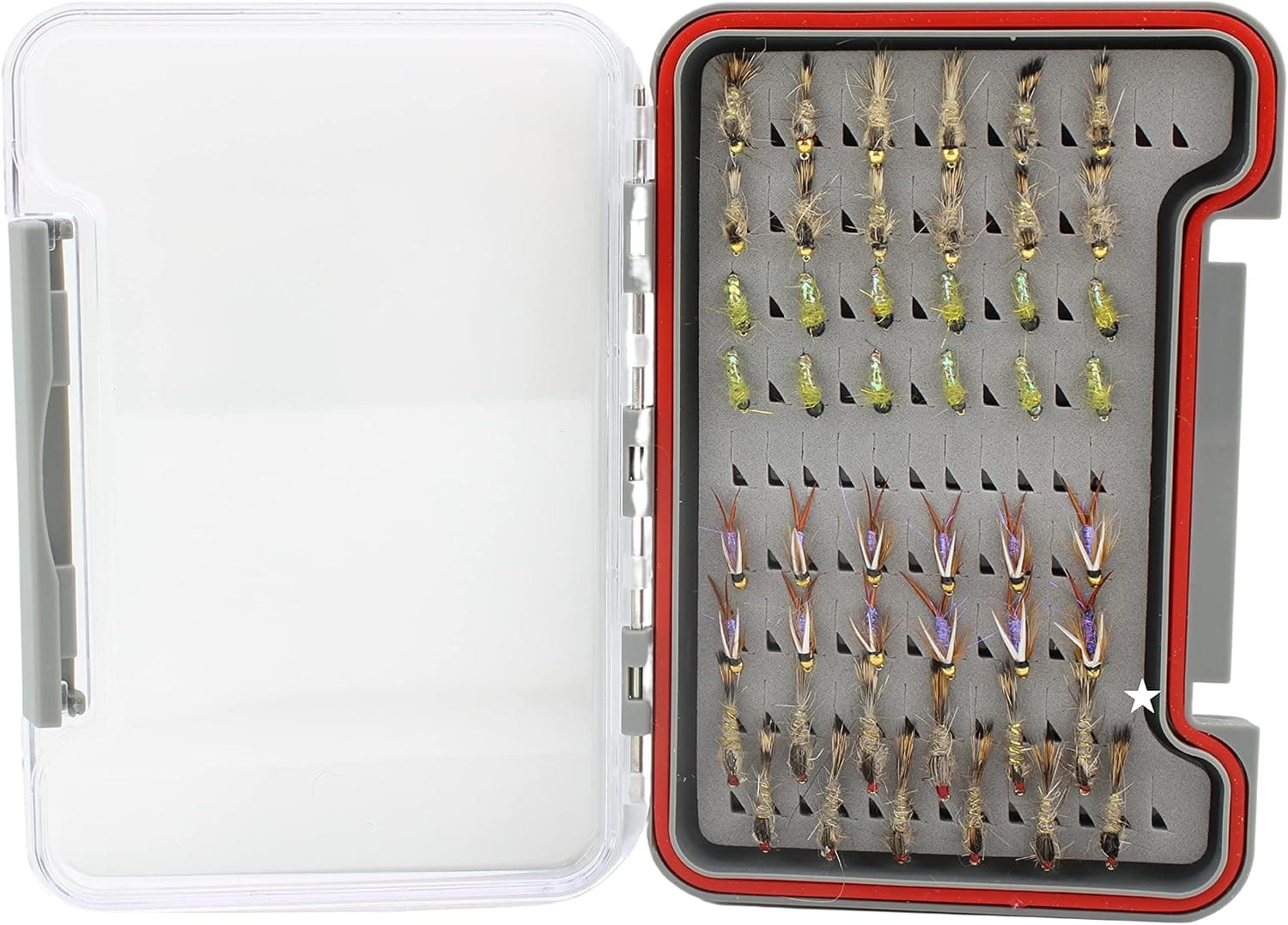 Wild Water Fly Fishing 48 Piece Premium Nymph Fly Assortment with Small Thin Fly Box for Trout, Panfish, Crappie, Sunfish