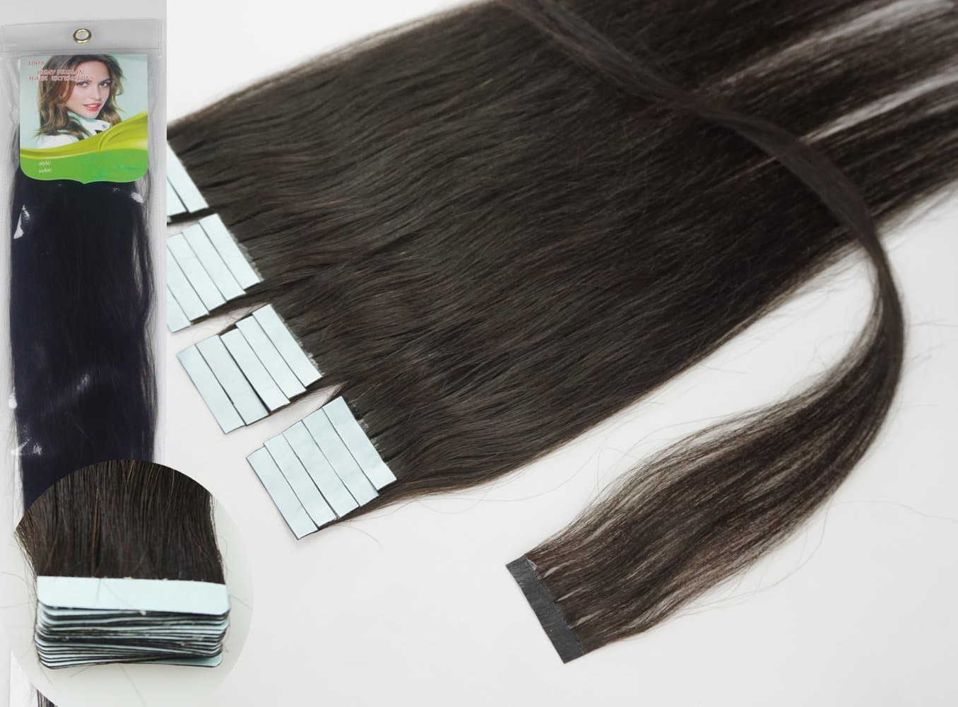 16''18''20''22'' 24'' Tape - In Real Human Hair Extensions Straight 17 Colors 20pcs Beauty Hair Style (18inch 40g/20pcs, 1B black with brown)