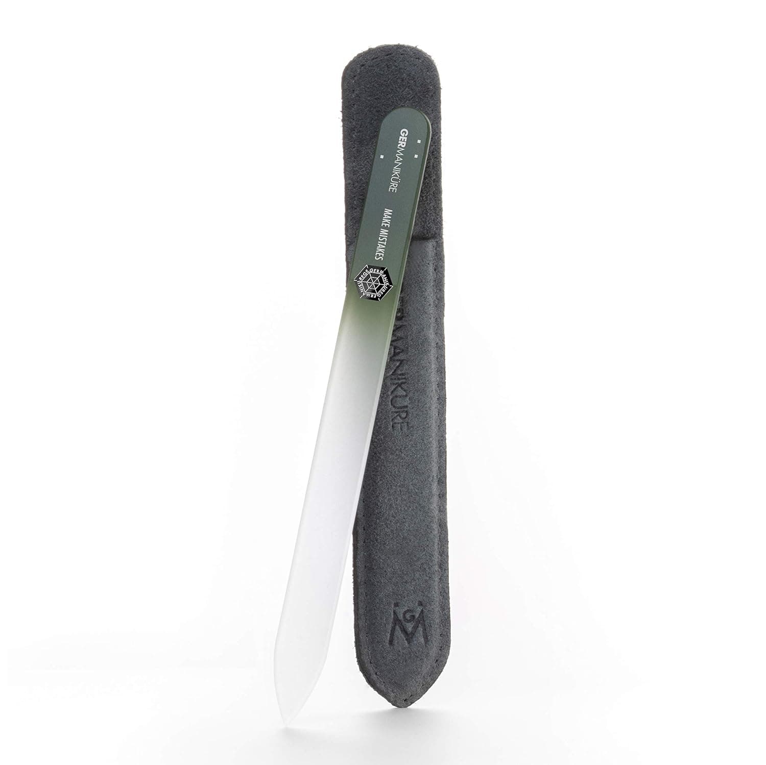GERMANIKURE Czech Crystal Glass Nail File in Suede Leather Case - MAKE MISTAKES - Professional Manicure & Pedicure Products for Smooth Easy Shaping of Natural Nails