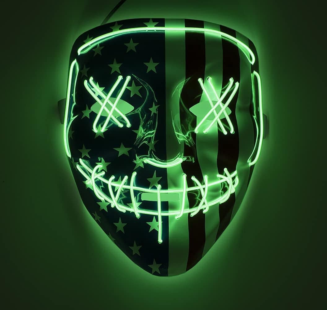 AOZITA Halloween Scary Led American Mask, EL Wire Light up Mask for Cosplay Carnival Festival Costume Masquerade Party