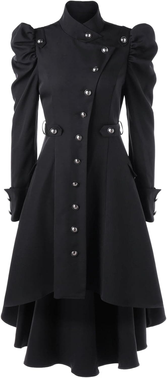 Nihsatin Vintage Womens Steampunk Victorian Swallow Tail Long Trench Coat Jacket