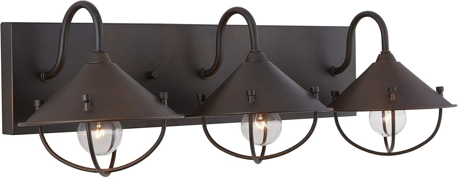 3-Light Old Bronze Bath/Vanity Fixture Brown Farmhouse Rustic Metal Dimmable