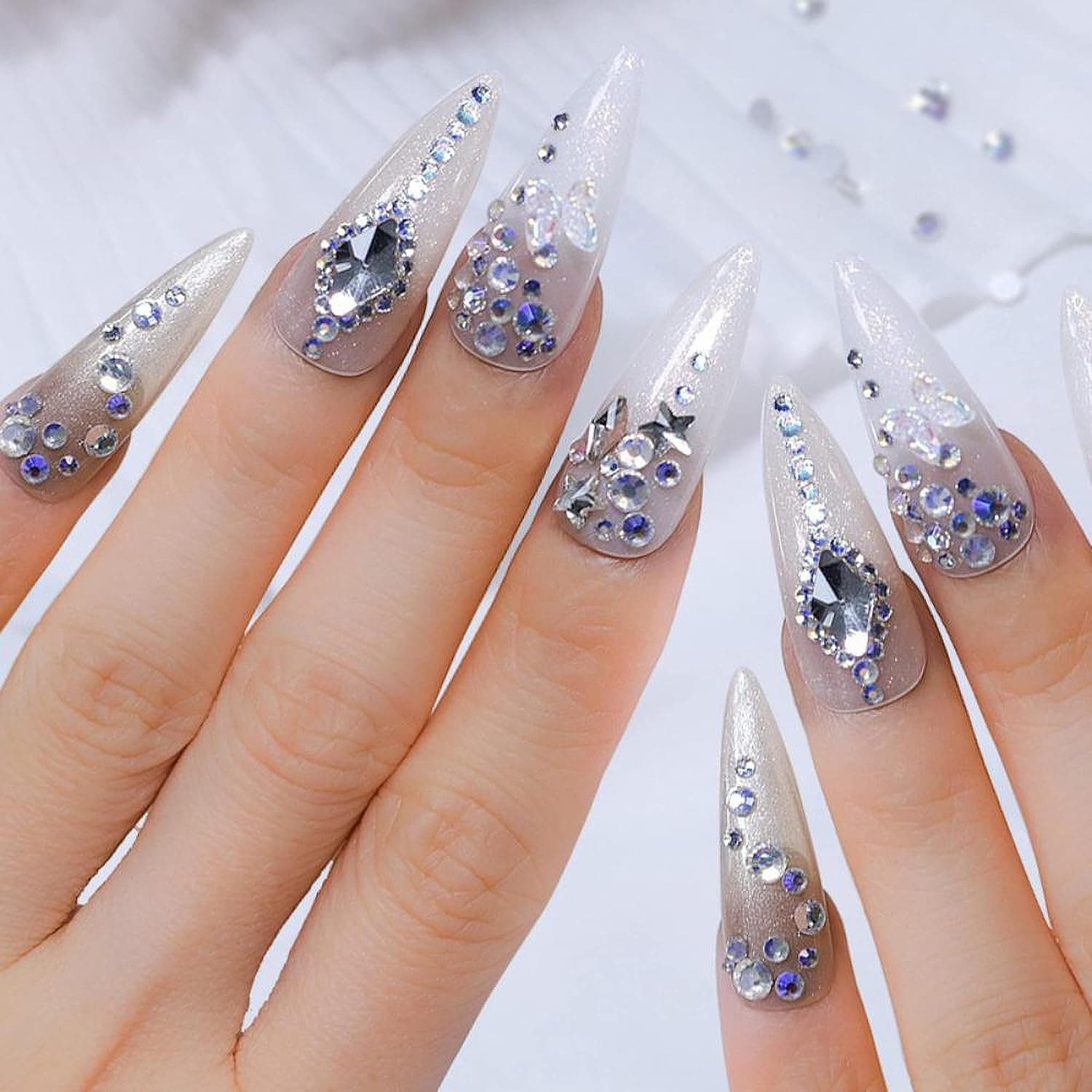 LordHighting 2600 Pieces Clear Hotfix Rhinestones for Nail Art, 6 Mixed Sizes Crystal Flatback Blue Rhinestones 3D Diamonds Nail Charms, DIY Crafts Face Phones Clothes Shoes Jewelry Bag