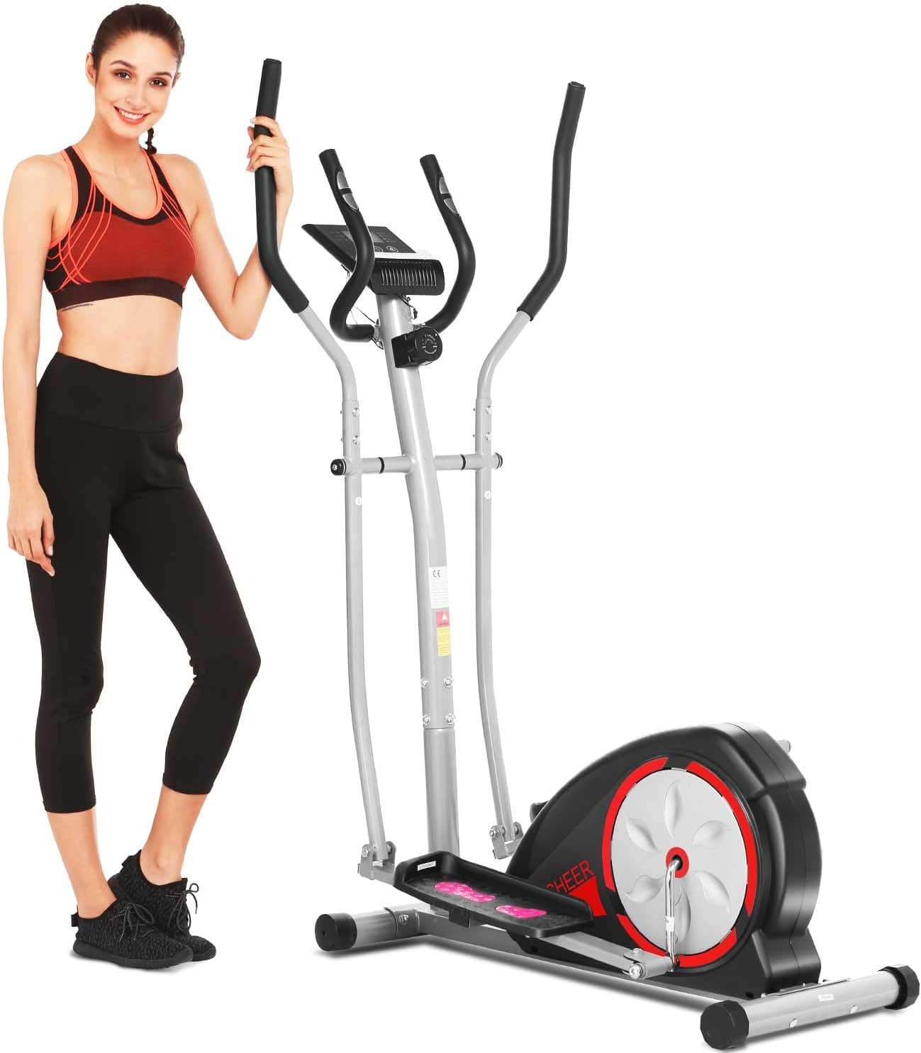 ANCHEER Elliptical Machine, Elliptical Trainer for Home Use with Pulse Rate Grips and LCD Monitor, Magnetic Smooth Quiet Driven Max 350lbs