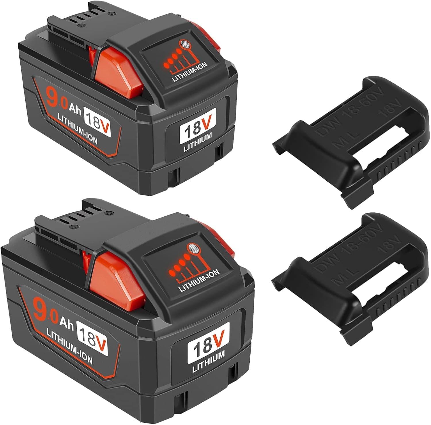 YongerTool 18V 9.0 Ah M-18 Replacement Battery for Milwaukee,9000 mAh High Output Battery Compatible with Milwaukee Red Lithium Battery 48-11-1850 48-11-1880 48-11-1862 with Battery Holder,2 Pack