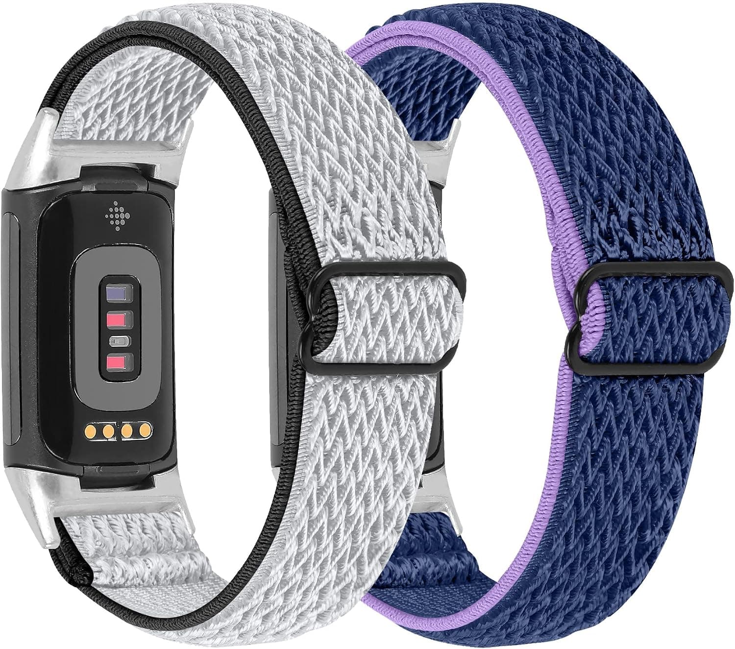 Fit for Fitbit Charge 5 Bands Women Men, Stretch Elastic Woven Nylon Replacement Watch Band Wristbands Accessory Strap Bracelet Fit for Fitbit Charge 5 GPS Tracker (Gray Purple)