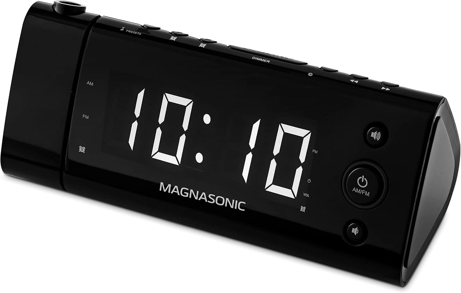 Magnasonic USB Charging Alarm Clock Radio with Time Projection, Battery Backup, Auto Time Set, Dual Alarm, 1.2" LED Display for Smartphones & Tablets (EAAC475W)