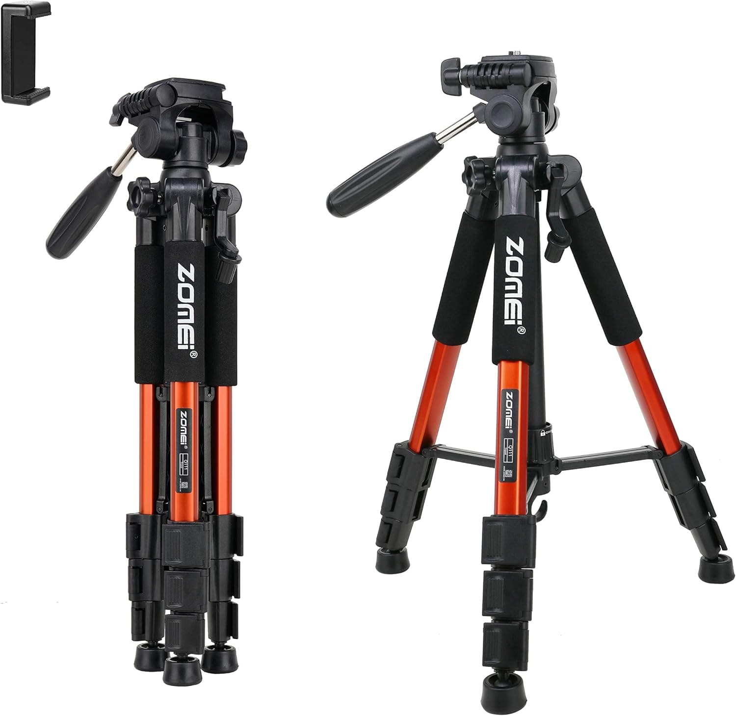 Compact Light Weight Travel Portable Aluminum Camera Tripod Q111 55" for Canon Nikon Sony DSLR Camera YouTube Phone with Carry Case (Orange)