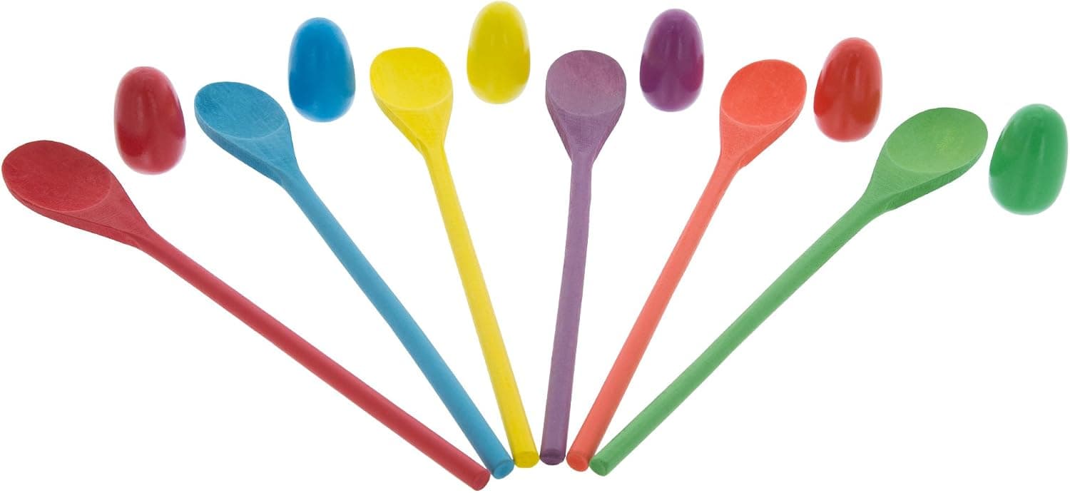 Wooden Egg and Spoon Race Game with 6 Spoons & Eggs, Indoor or Outdoor Balance Game for Adults and Kids by Hey! Play!