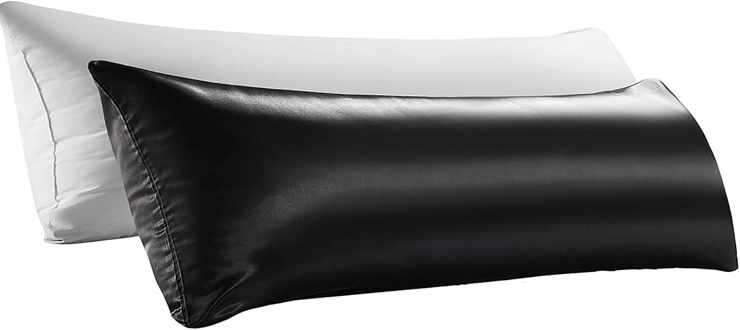 WhatsBedding Full Cooling Body Pillow with Satin Silk Pillowcase-Ultra Soft Body Pillows for Adults-Long Breathable Envelope Closure Bed Pillow -（20×54 inch Black）