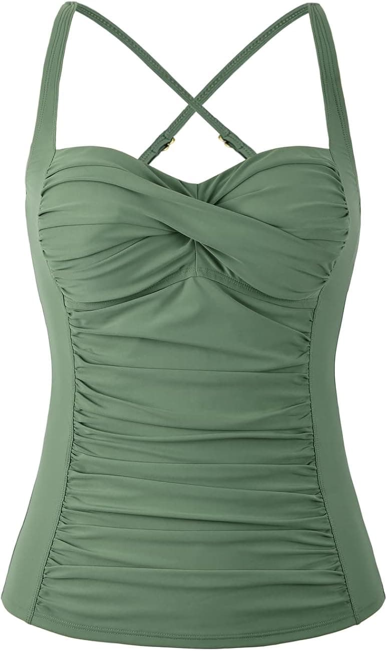 Hilor Tankini Bathing Suits for Women Ruched Front Twist Swimsuits Retro Swim Tops