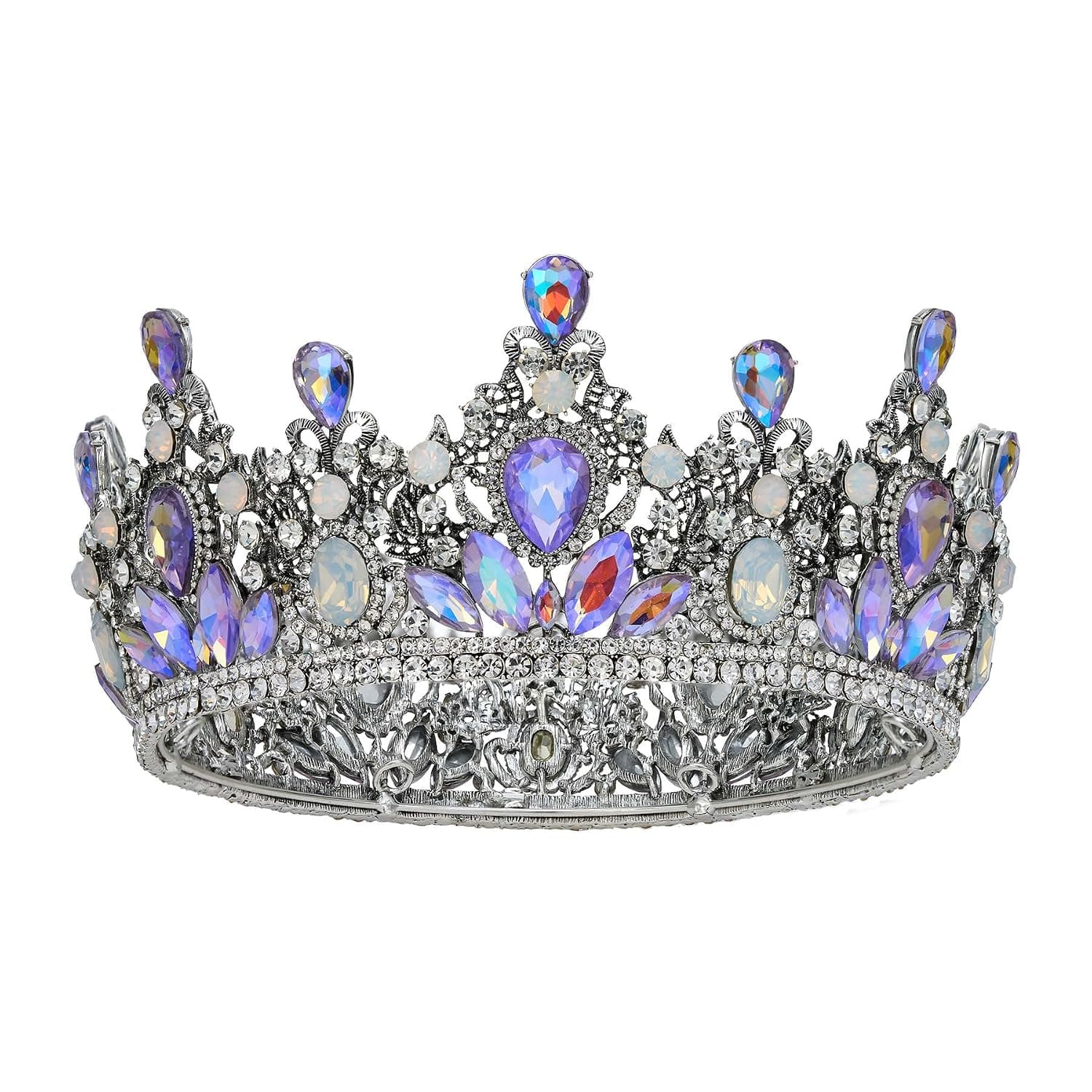 SWEETV Queen Crown for Women,Wedding Tiara for Bride,Crystal Birthday Crown, Baroque Tiaras and Crowns Hair Accessories for Pageant Prom Halloween,Purple
