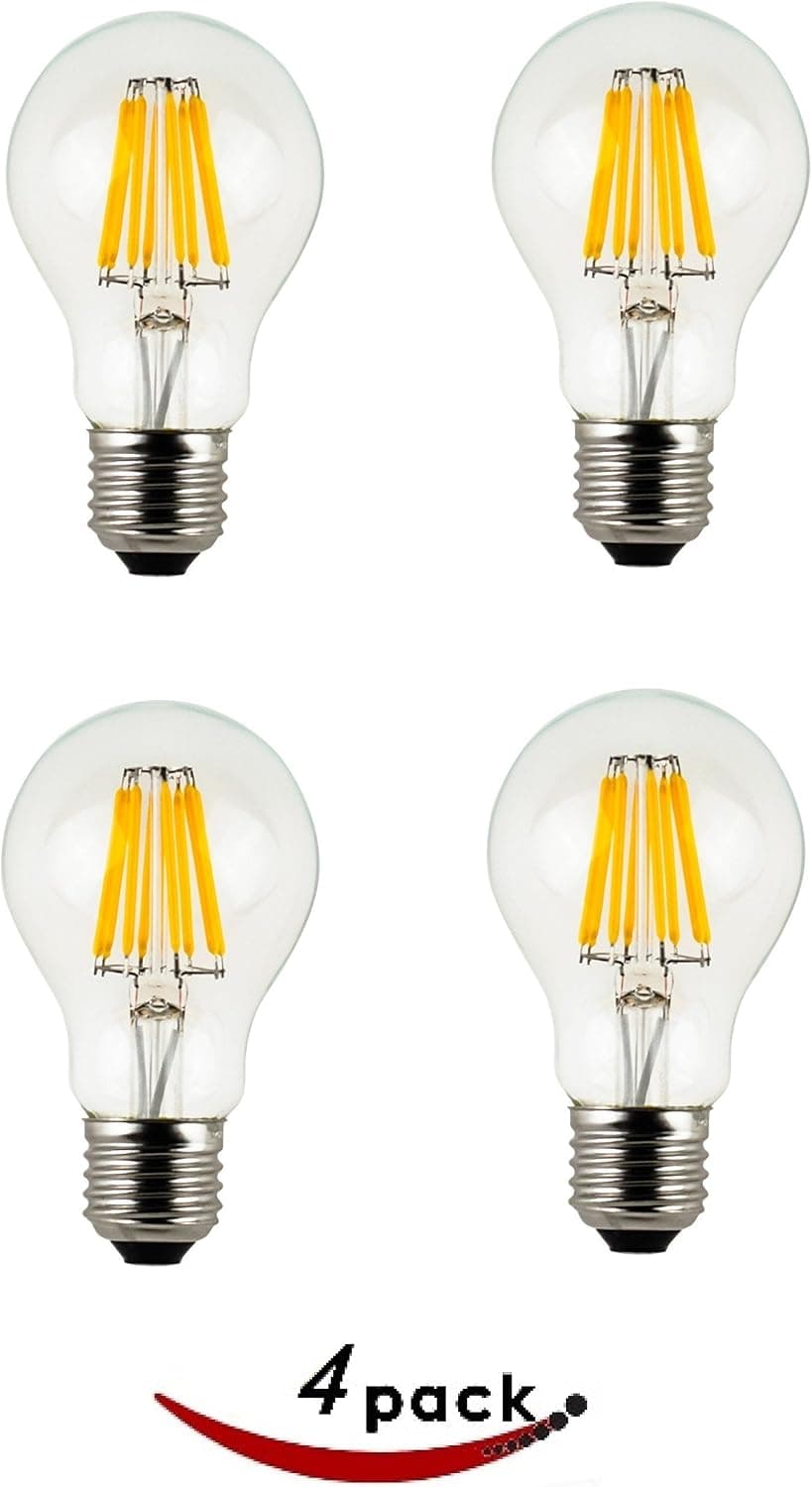Vintage LED Filament Bulb A19 - 10W LED Light Bulb, Medium Screw E26 Base, Clear Soft White 2700K, LED Edison Bulb 100W Equivalent, 120VAC, "4 PAck"