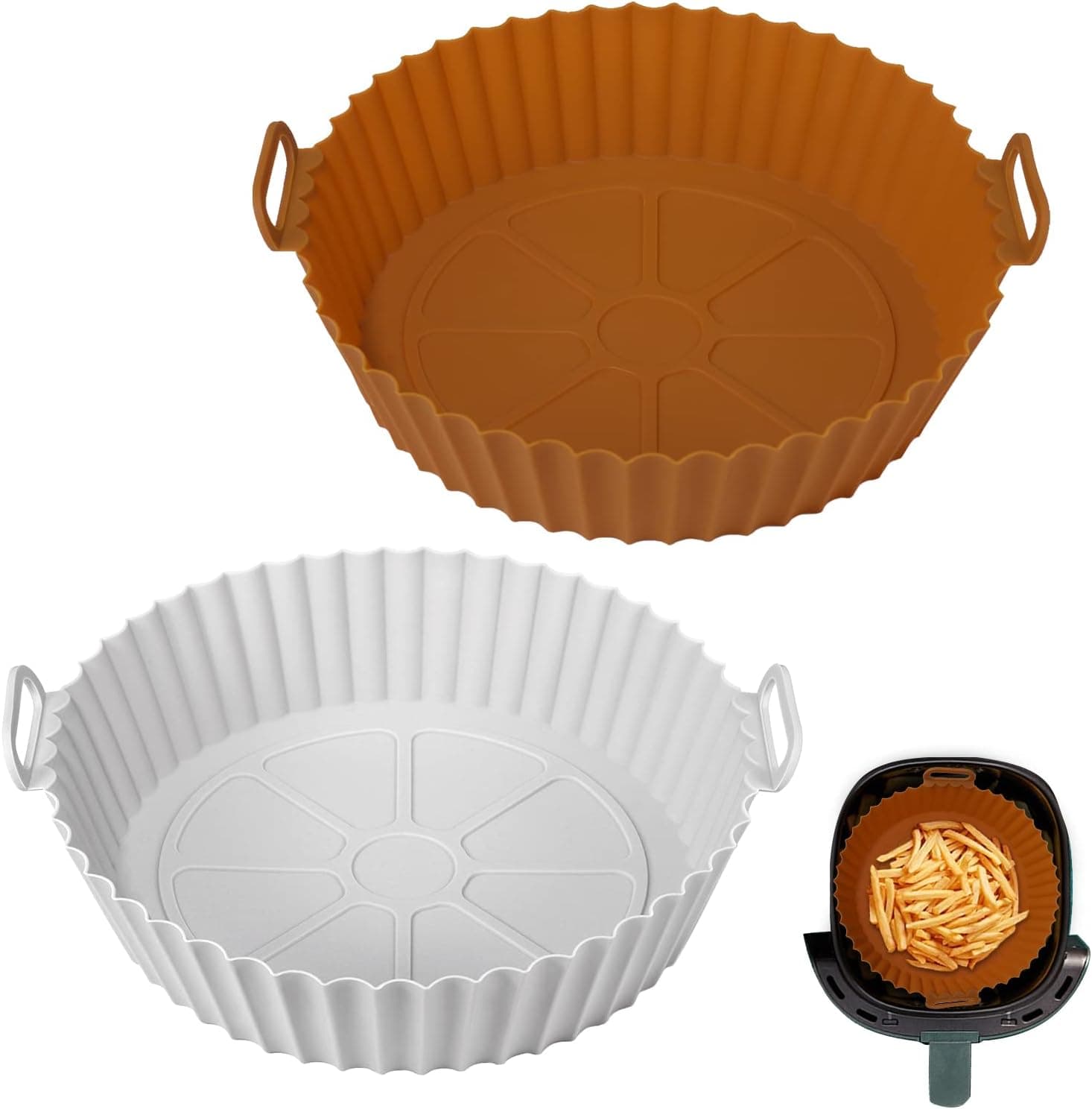 2 Pcs Air Fryer Silicone Liners 8.5 inch reusable Silicone Heat Resistant Air Fryer Basket Air Fryers Oven Accessories Non Stick Round Air Fryer Silicone Pot (Top: 8.5 inches - Bottom: 6.9 inches)