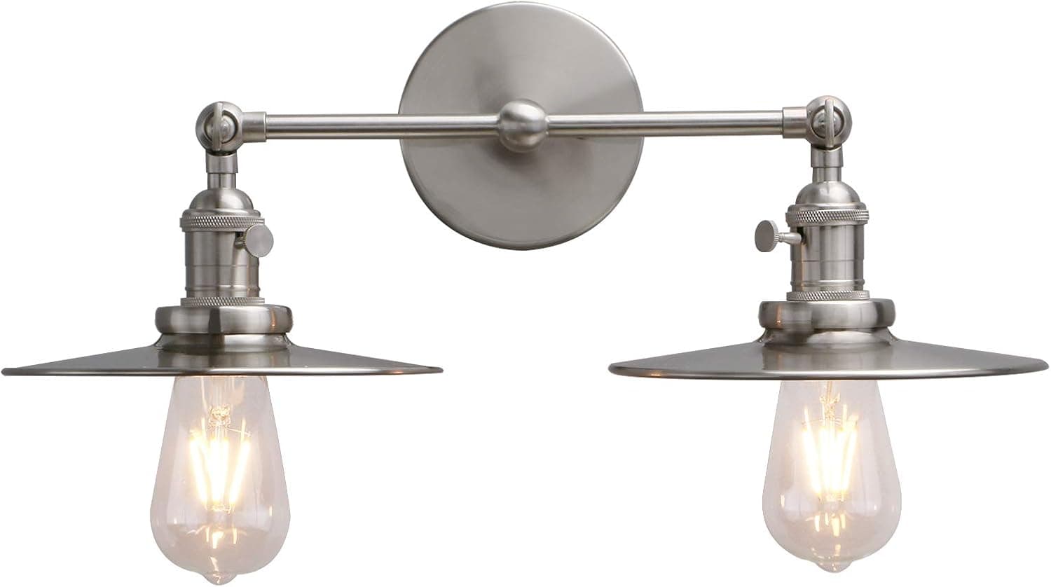 Phansthy Dual-Light Wall Light Doulbe Wall Sconce Lighting with Switch and 7.87 Inches Flat Metal Canopy, Brushed Nickel Finished (Brushed)