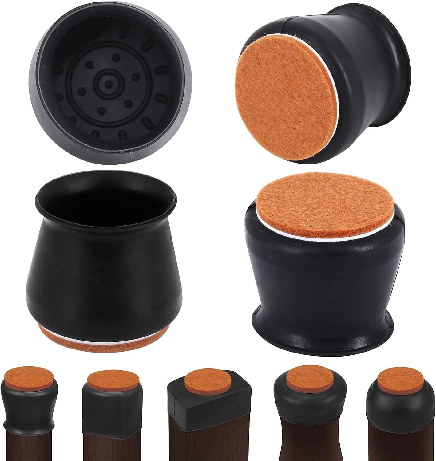 Chair Leg Protectors ,16 PCS Silicone Chair Leg Floor Protectors with Indivisible Felt Pads, Free Moving Table Leg Covers to Prevent Floor Scratches (Black Super Small)
