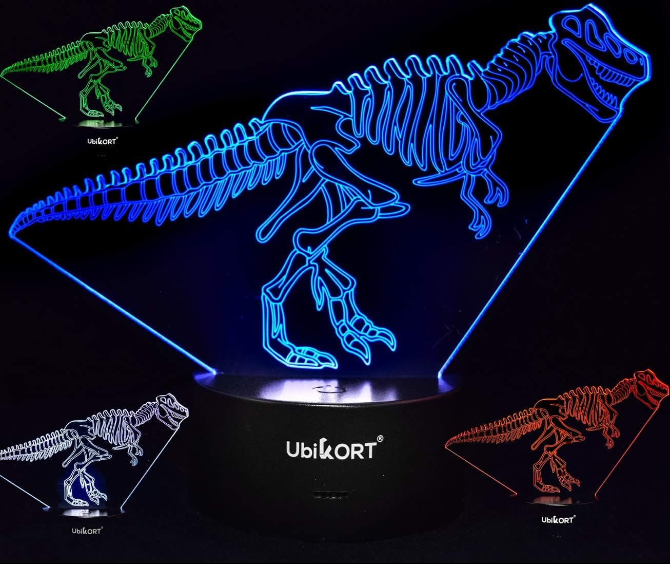 UbiKORT Dinosaur Lamp Night Light T-Rex Dinosaur Light Fossil Bones Prehistoric Tyrannosaurus 3D Dinosaur Lamps for Boys Room Great Birthday Gift, 3D LED Illusion Lamp 7 Colors Remote Control