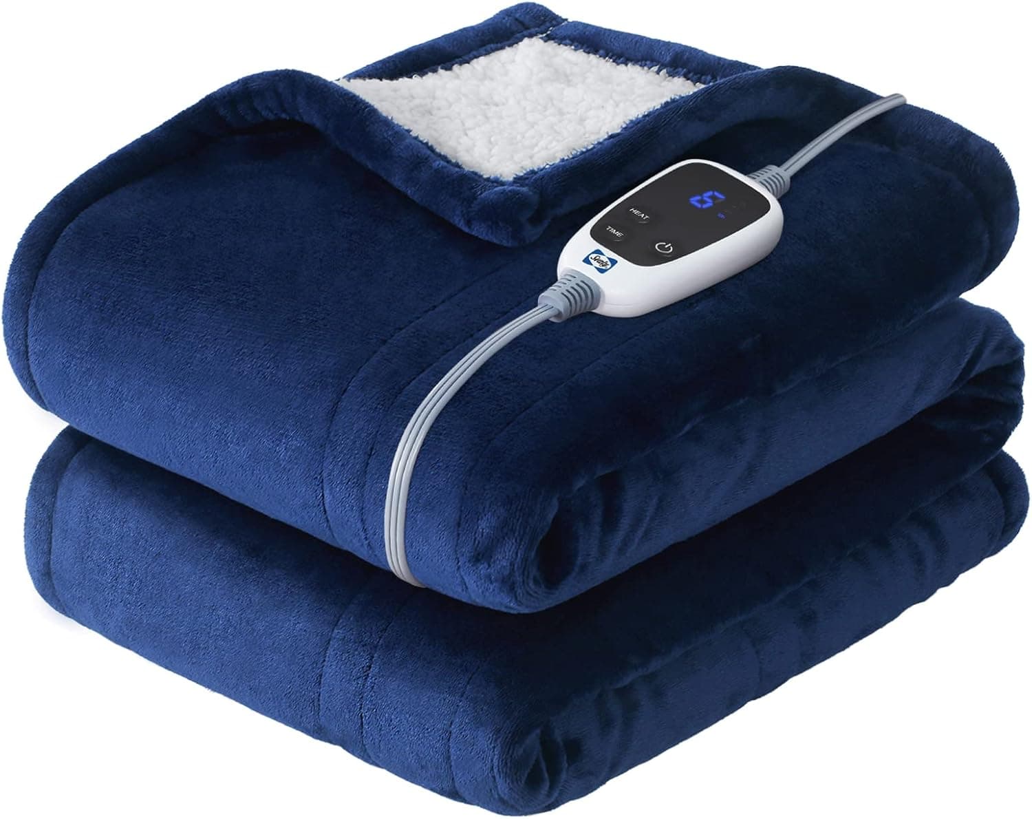 SEALY Heated Throw Blanket, Flannel & Sherpa Electric Throw with 6 Heat Setting & 2-10 Hours Auto Shut Off, Fast Heating & Machine Washable, 50x60 Inch, Navy