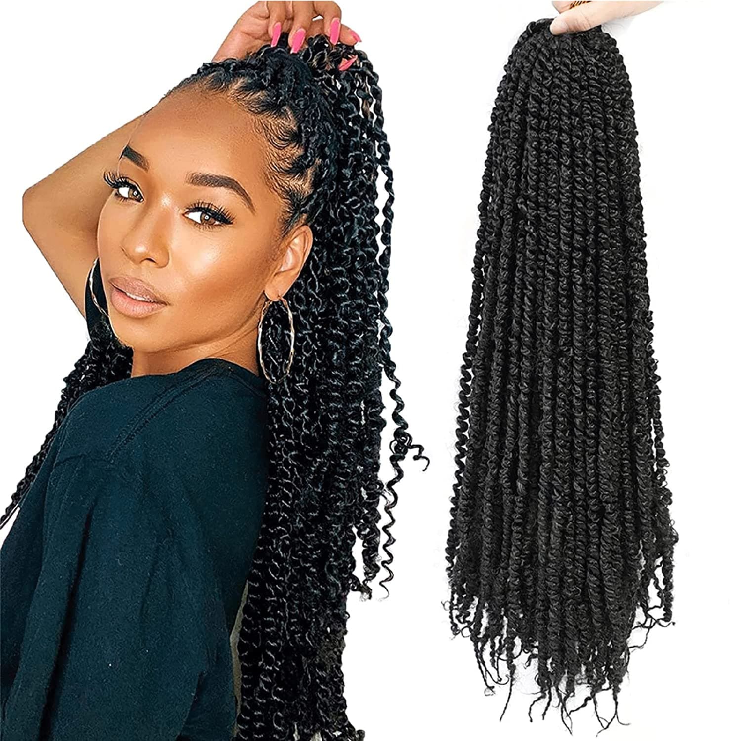 Croliya Pre-twisted Passion Twist Hair 24 Inch 7 Packs Short Crochet Passion Twist Hair Pre Looped Passion Twist Crochet Braids Synthetic Braiding Hair Extensions (24 inch(pack of 7), 1B#)
