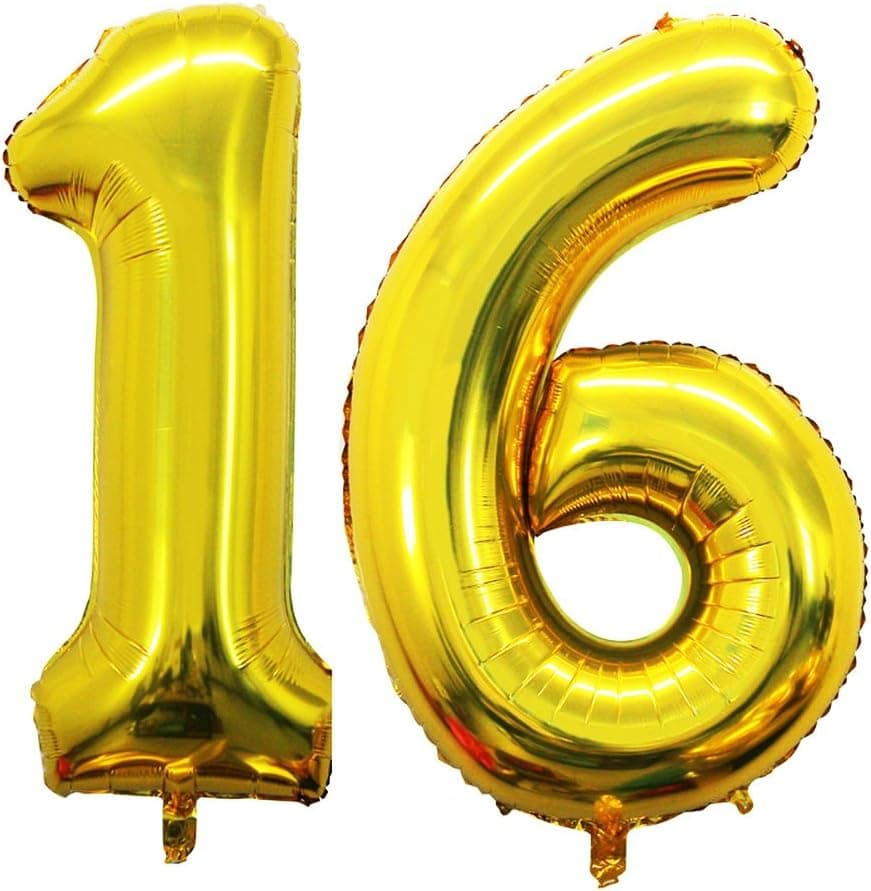 GOER 42 Inch Gold 16 Number Balloons for 16th Birthday Party Decorations,Jumbo Foil Helium Balloons for Sweet 16 Party,16th Anniversary