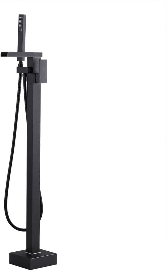 JiaYouJia Freestanding Bathtub Faucet Black Tub Filler with Handshower Single Handle Tub Faucet for Bathroom Floor Mounted Shower Faucet in Matte Black