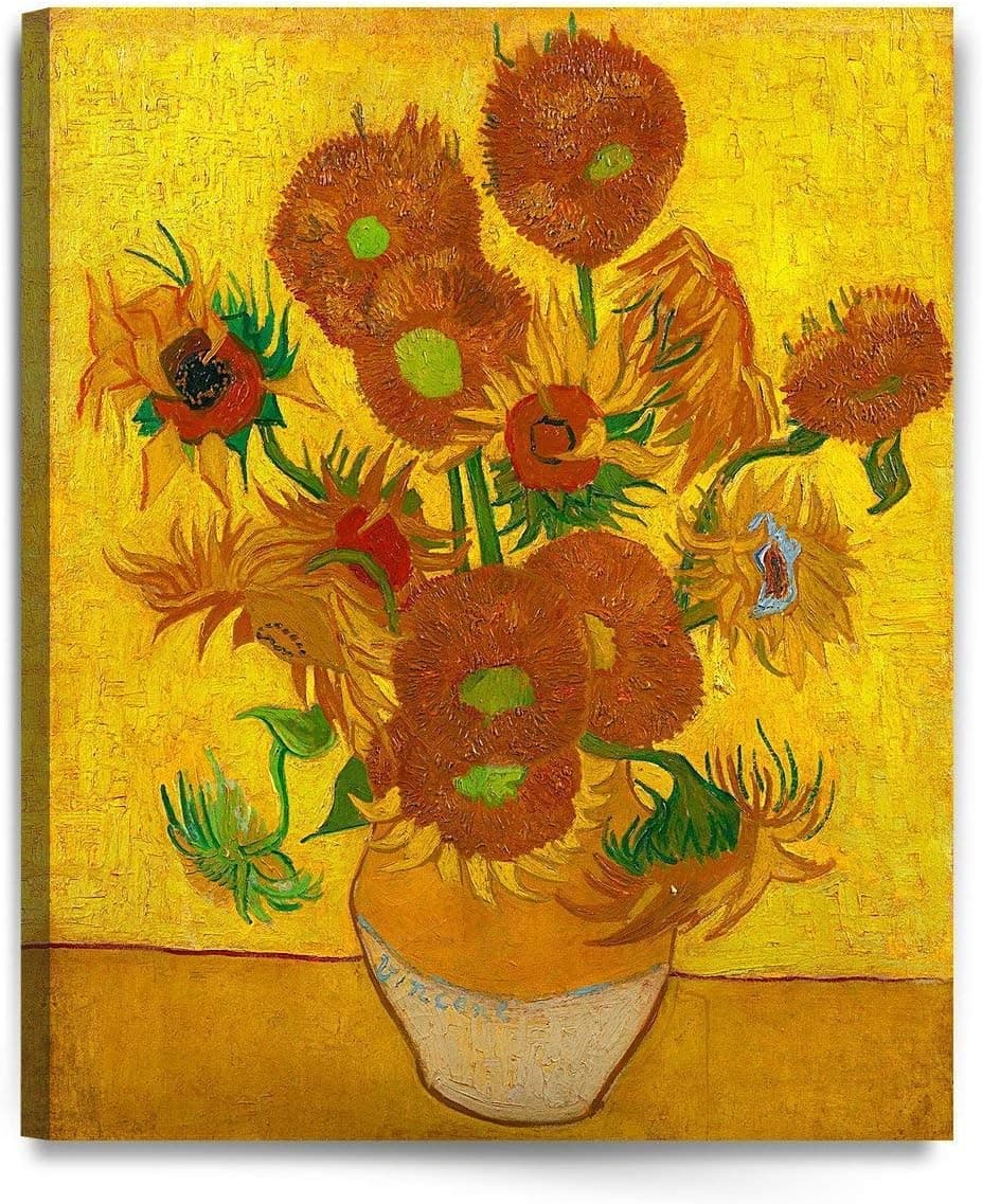Sunflowers by Vincent Van Gogh Floral Oil Paintings 3D Print Classic Painting Reproductions Framed for Living Room Bedroom Dinning Room Ready to Hang