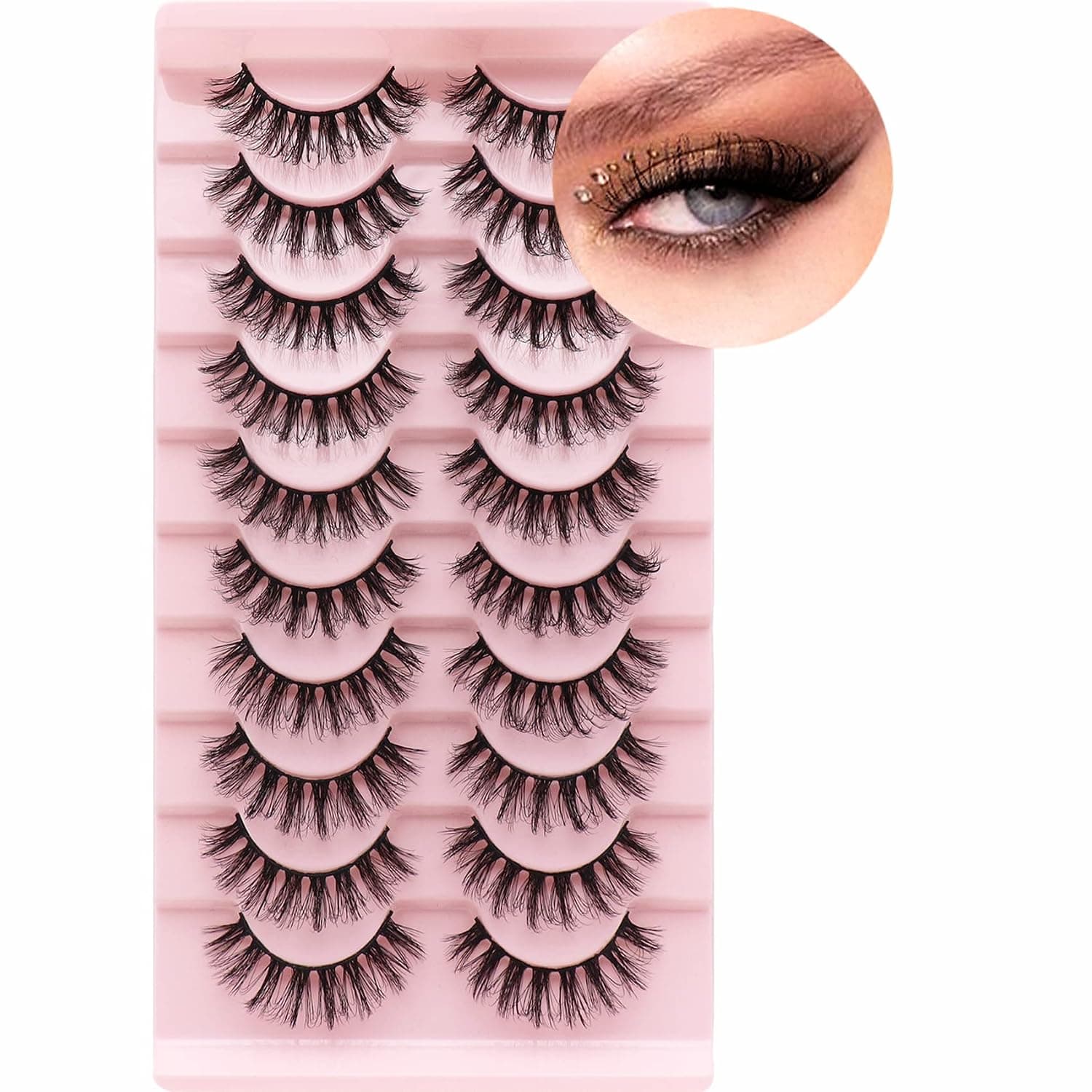 Losha False Eyelashes DD Curl Russian Strip Lashes Fluffy Lashes that Like Lash Extensions Cruelty-free Eye Lashes 10 Pairs Wispy Fake Eyelashes Pack (D02)