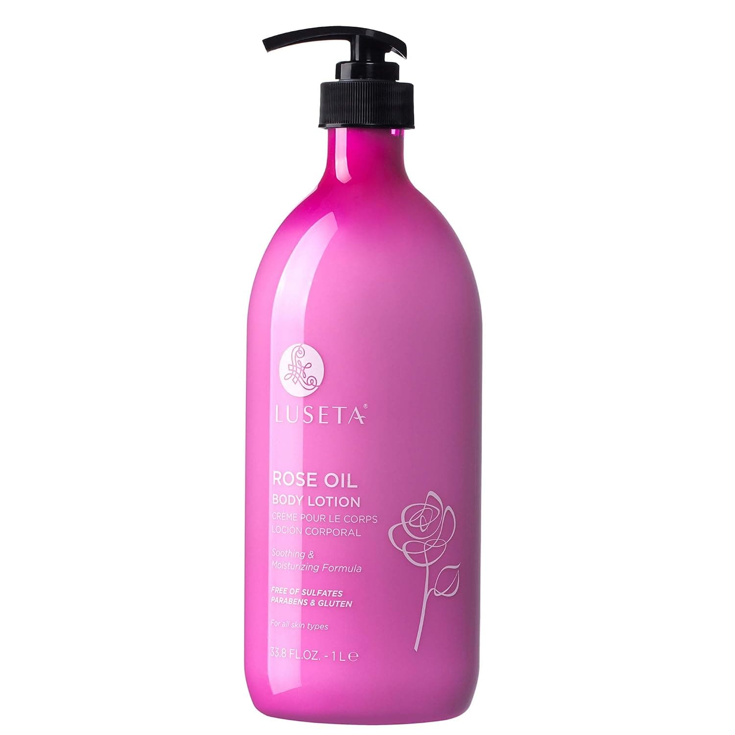 Luseta Body Lotion for Women 33.8oz, Rose Scented Body Lotion for Dry Skin - Moisturizing Body Lotion with Natural Rosa Rugosa Flower Extract, Sulfate & Paraben Free
