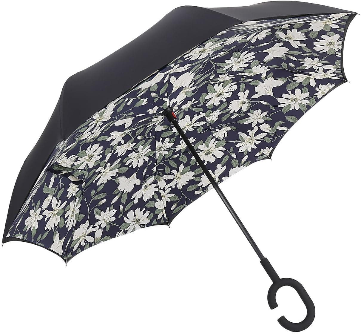 Agile-Shop Windproof Reverse Folding Double Layer Inverted Umbrella and Self Standing Inside Out Rain Protection Umbrella with C-shape Hands Free Handle for Car Travel (Fleury)