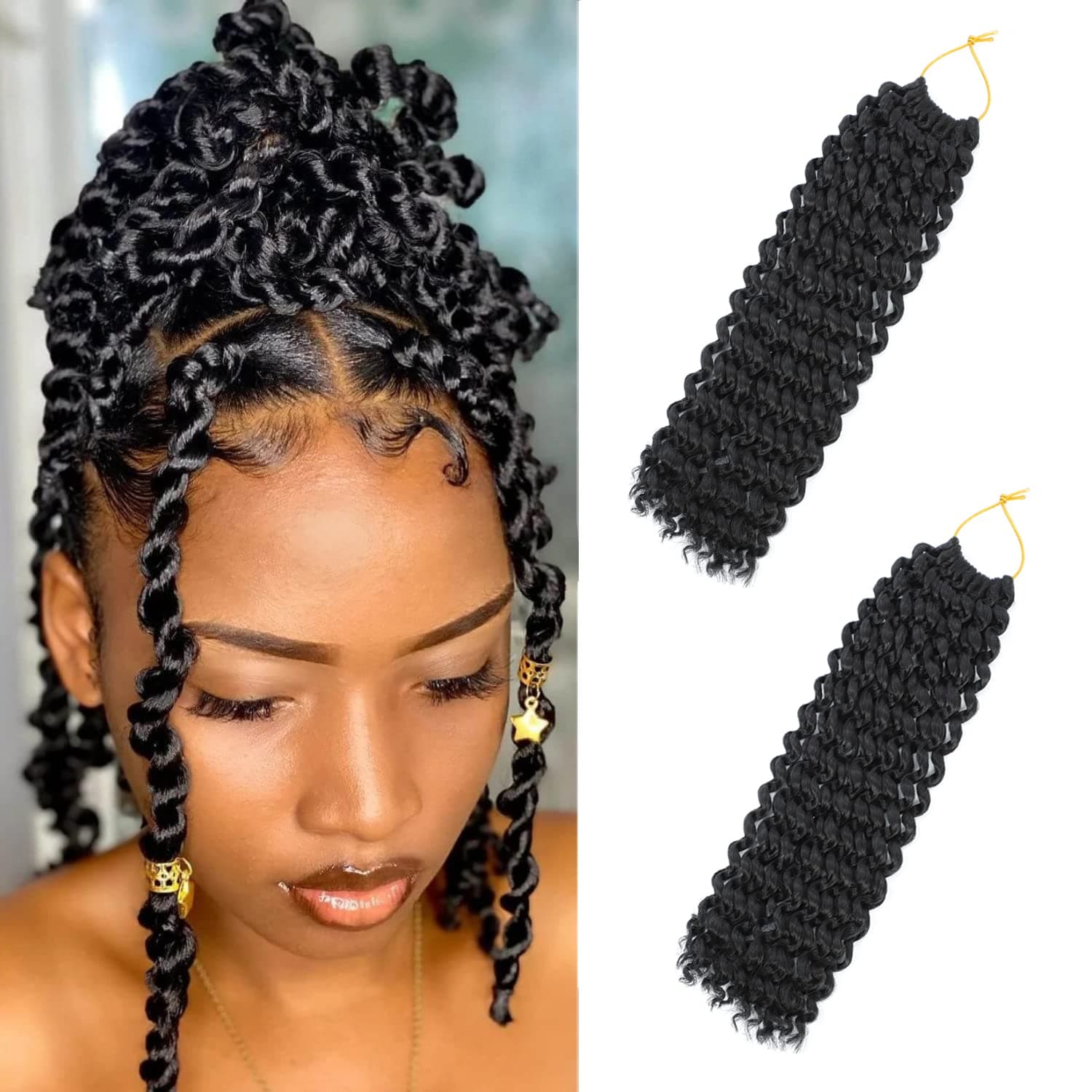 Short Passion Twist Hair 8 Inch Water Wave Crochet Hair for Black Women 2 Pack Bob Passion Twist Crochet Hair for Butterfly Locs Crochet Passion Twist Braiding Hair Extensions 1B Natural Black