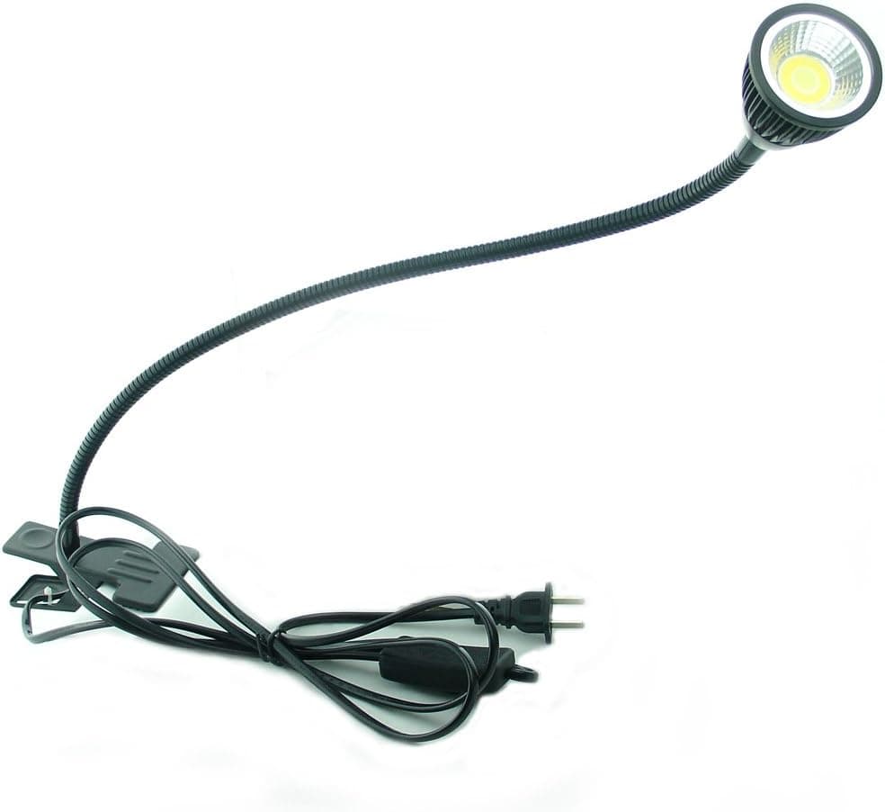 QUANS 5W 3 Colors LED COB Clip on Light Black 19.68 INCH 50 CM Tube Desk Flexible Table Bed Lamp Work Home Design Lighting 110V 220V 85-265VAC with US Plug Switch on Off 500LM (Black)