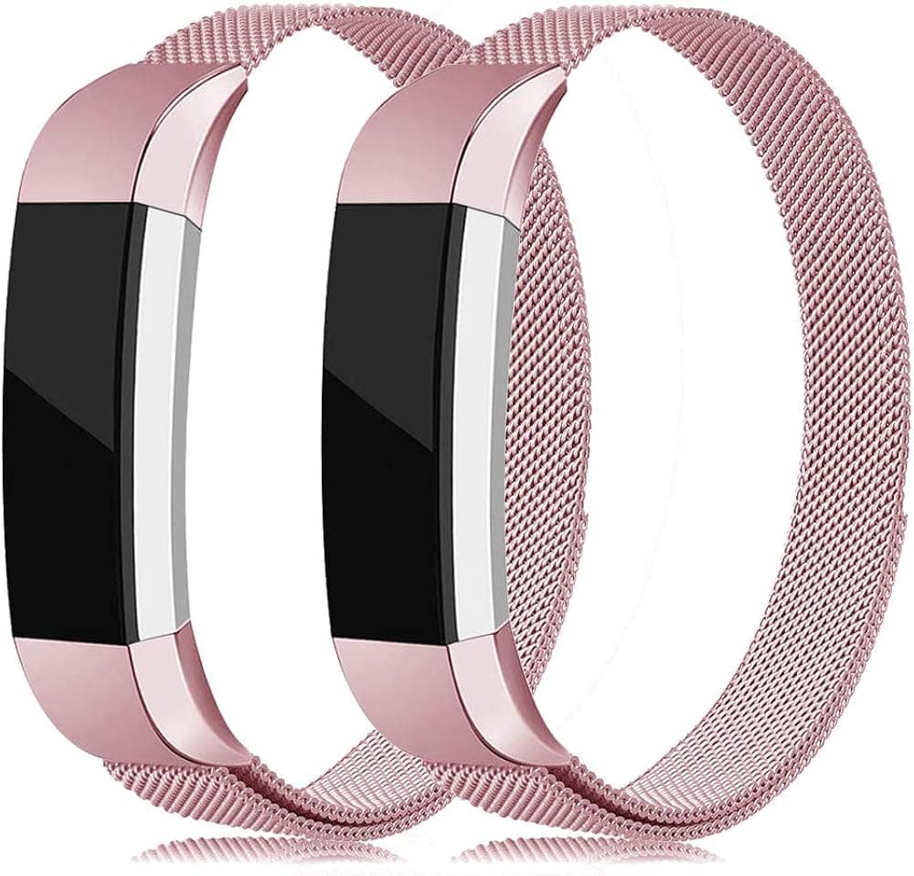 LNOOIU Metal Bands Compatible with Fitbit Alta, Replacement for Alta HR Stainless Steel Bands Adjustable Accessory Wristband for Alta Bracelet Women Men Girls Boys - Rose Pink 2Pack