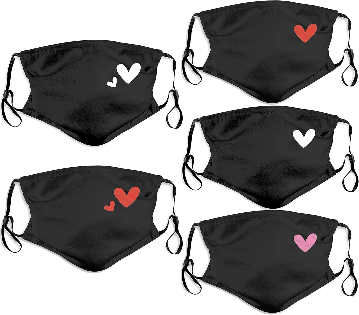 Cute Heart White Heart Pink Heart Red Heart 5PCS Dust Filter Washable and Reusable Mouth Warm Windproof Cotton Polyester Men Women Unisex